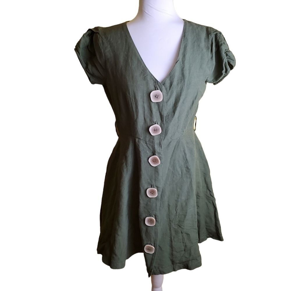 Lulu’s Soothing Ways Green Button Down Dress Size Medium